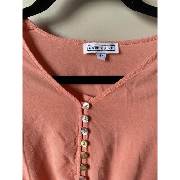 Sweet Salt Salmon Colored Tie Waist Tiered Midi Dress- Size 12 - Picture 6 of 6